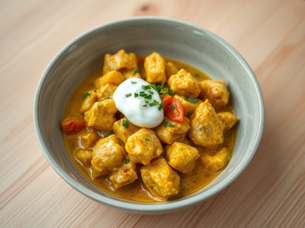 Kippenragout met kerrie, AI-gegenereerde illustratie
