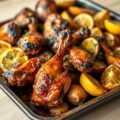 Kippevleugeltjes met aardappelen en citroenen