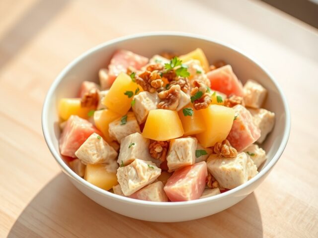 Kipsalade met pomelo en ananas