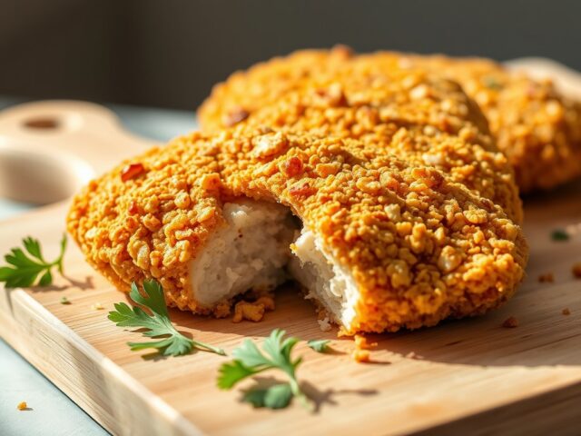 Kipschnitzel gepaneerd met cornflakes