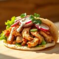 Kipshoarma met rijkgevulde salade en hete saus en eigengemaakte knoflook saus
