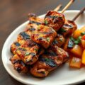 Kipspiesjes met perziksalsa