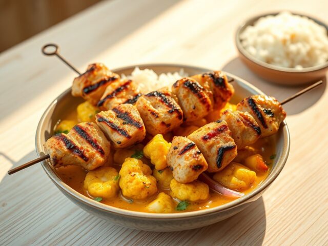 Kipspiezen met pittige bloemkoolcurry