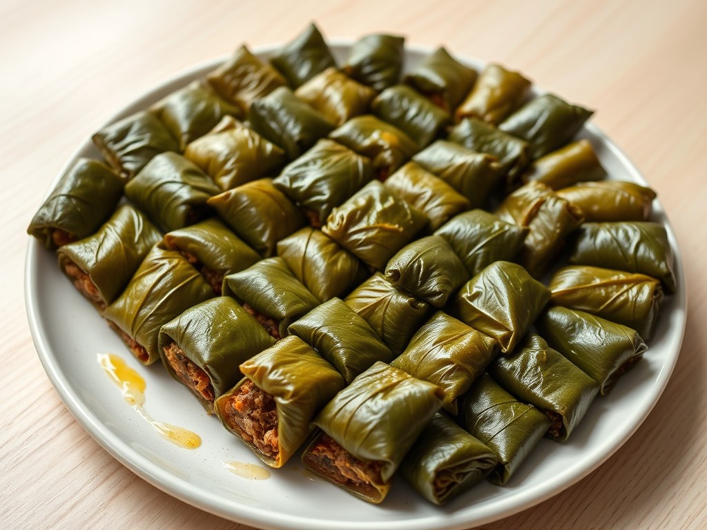 Kiymali Sarma (Met Gehakt Gevulde Wijnbladeren), AI-gegenereerde illustratie