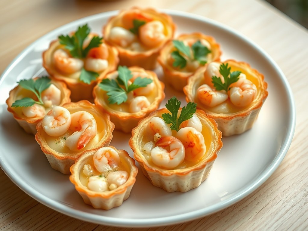 Kleine quiche met garnalen, AI-gegenereerde illustratie