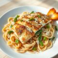Knapperige snoekbaars met lintpasta