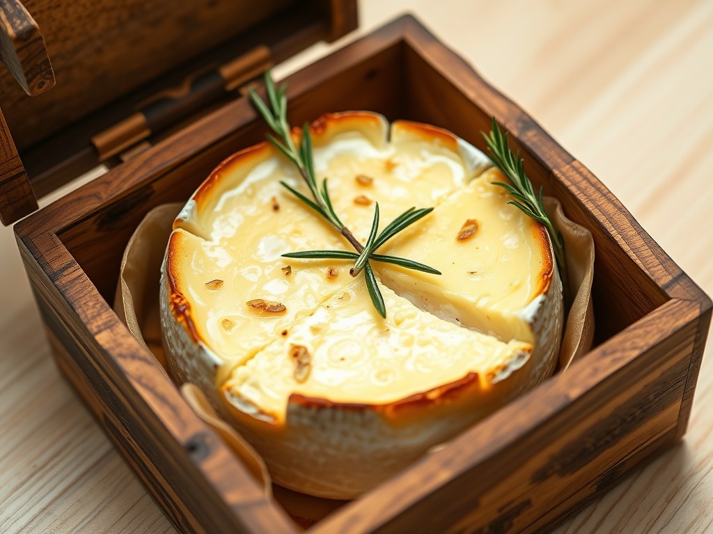 Knoflookcamembert uit de oven, AI-gegenereerde illustratie
