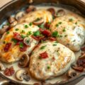 Knoflookkip met champignons en spek