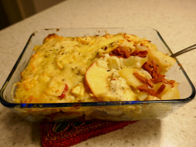 Knolselderij ovenschotel met vegetarische spekjes