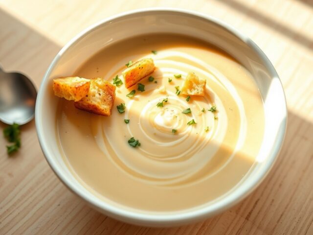 Knolselderijsoep met kaascroutons