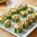Komkommer met kip-saté en tonijnsalade