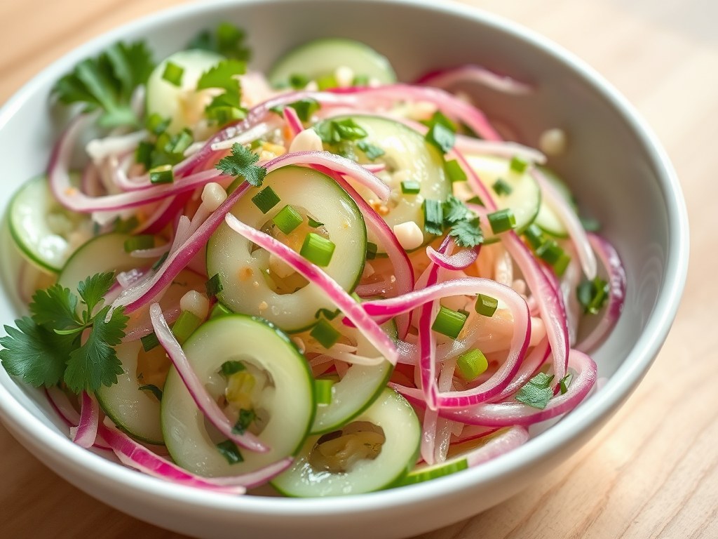 Komkommersalade met een Oosters Tintje, AI-gegenereerde illustratie