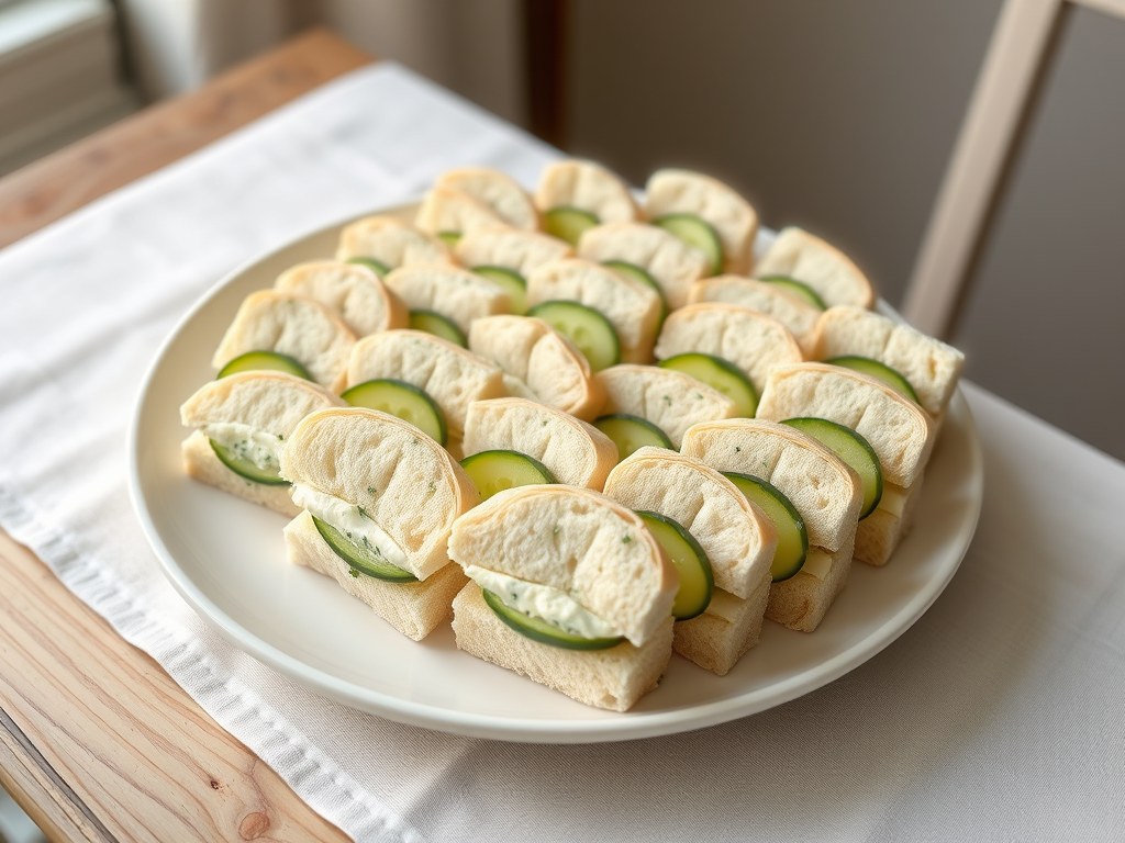 Komkommersandwiches met dilleboter, AI-gegenereerde illustratie
