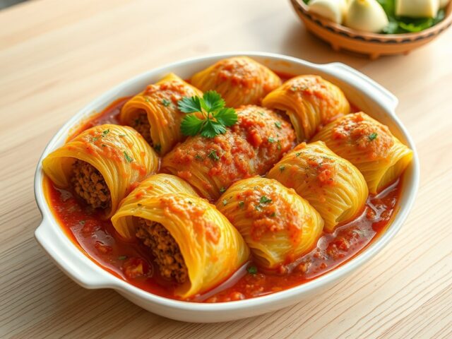 Koolrolletjes gevuld met gehakt