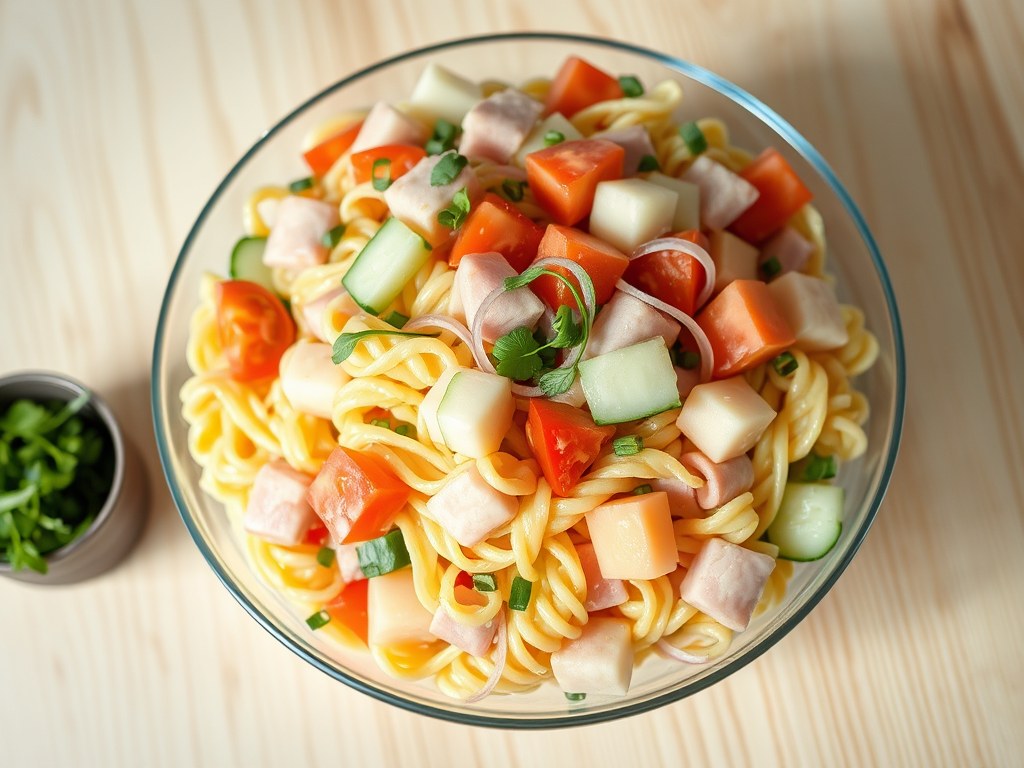 Koude pastasalade, AI-gegenereerde illustratie