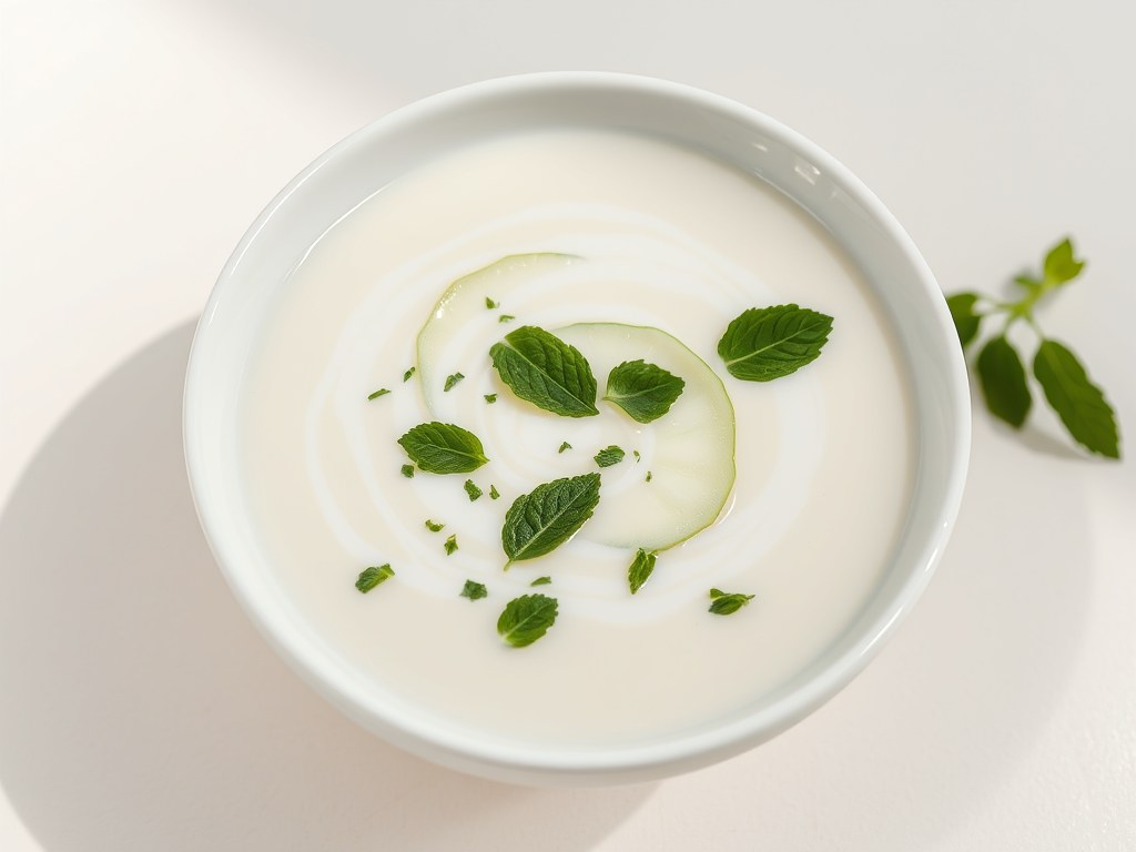 Koude yoghurtsoep, AI-gegenereerde illustratie