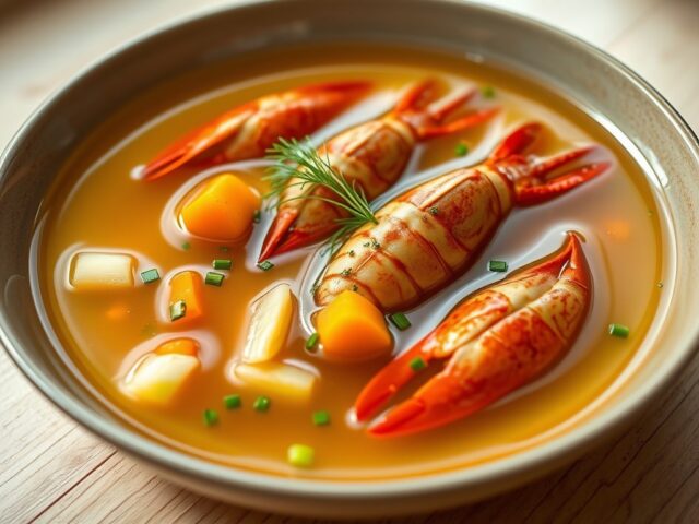 Krachtige consommé van rivierkreeft en calvados