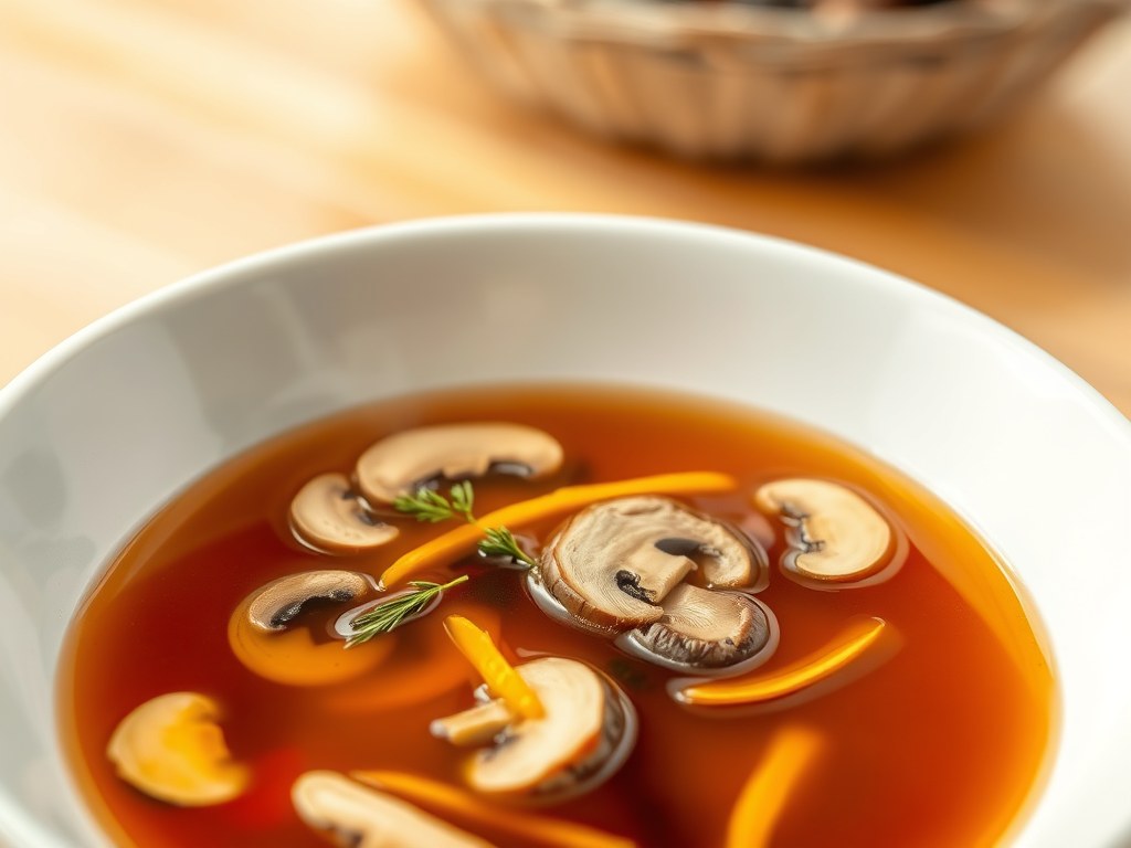 Krachtige paddestoelenbouillon, AI-gegenereerde illustratie