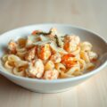 Kreeft met pasta in bloemkoolcrème