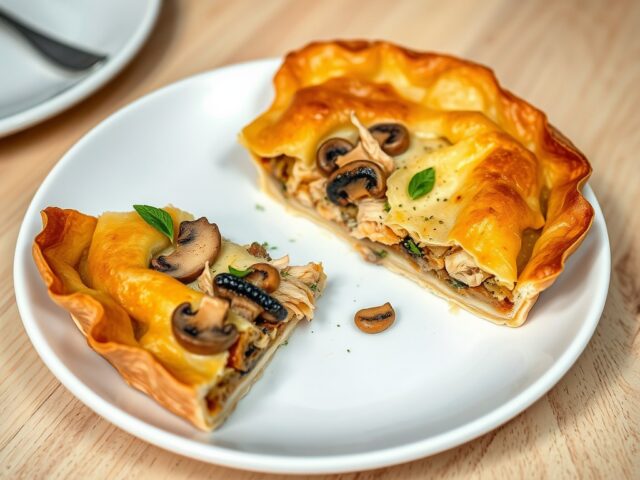 Krokante champignontaart met gerookte kip