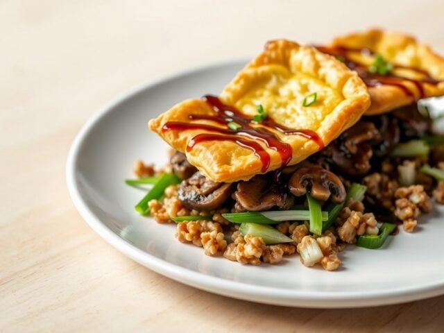 Krokante kaaspasteitjes op paddestoelensalade