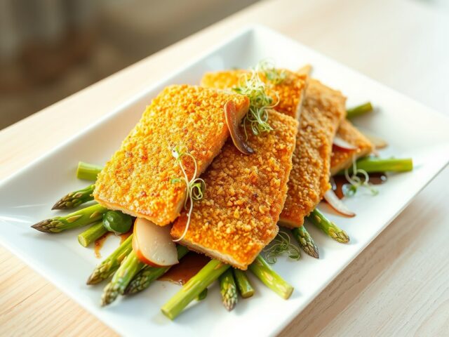 Krokante tongfiletsliertjes met asperges