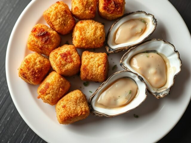 Kroketjes van gezouten kabeljauw, aardappel, oeste