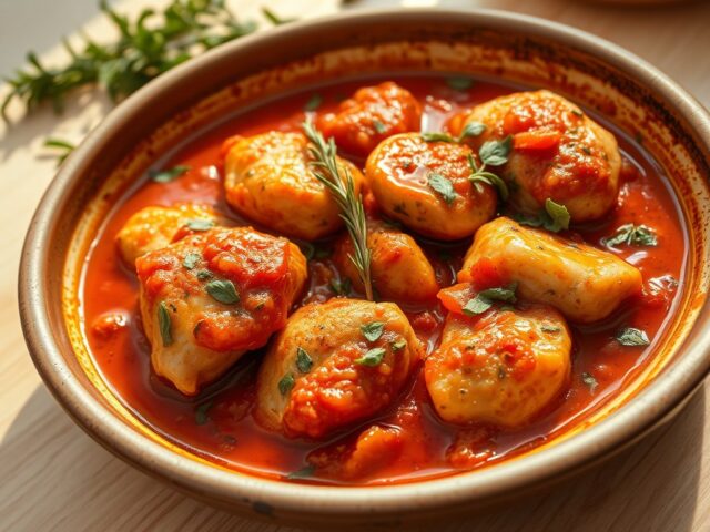 Kruidige, ietsje pittige Italiaanse kipstoofschotel