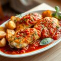 Kruidige kip met tomatensaus en aardappelen
