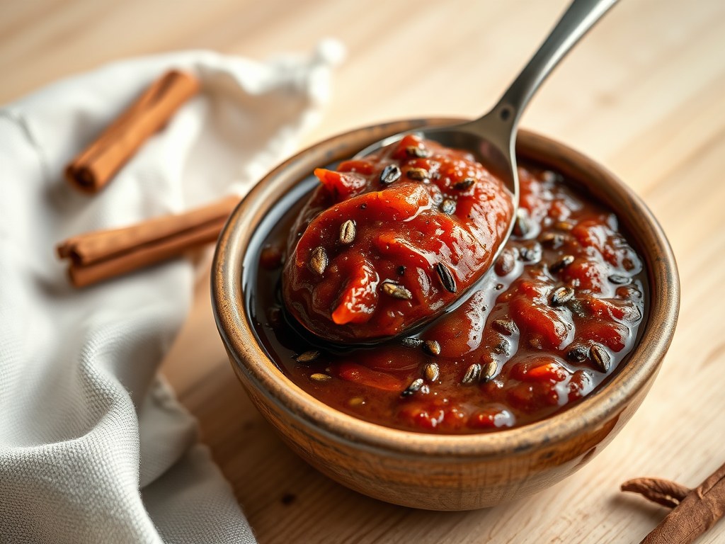 Kruidige tomatenchutney, AI-gegenereerde illustratie