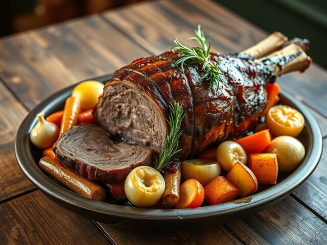 Lamsgebraad met groentjes in de oven