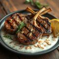 Lamskoteletjes met amandelsaus