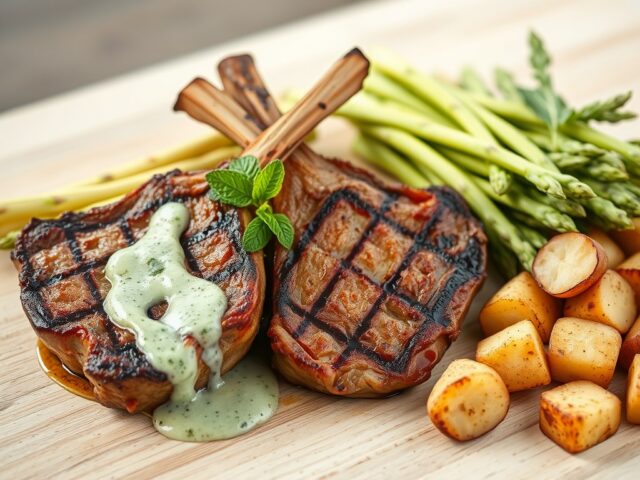 Lamskoteletjes met Asperges in Muntsaus