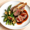 Lamsrack en lamsfilet met een sjalottenpepersaus