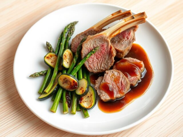 Lamsrack en lamsfilet met een sjalottenpepersaus