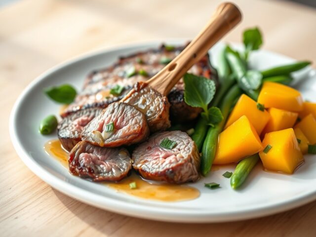 Lamsvlees met peultjes en mango