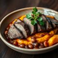 Lamsvlees met zoete aardappel en bonen