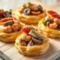Langostinos (grote garnalen) op bladerdeeg