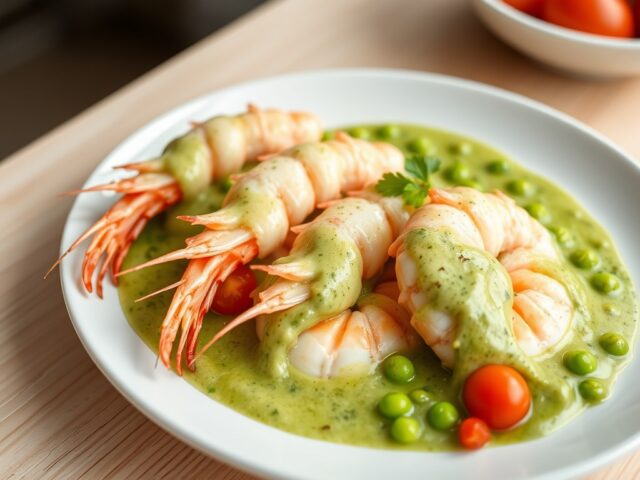 Langoustinestaartjes in groene saus