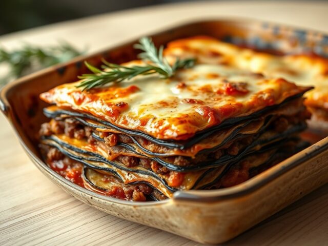 Lasagna met aubergine, mozzarella en rundergehakt