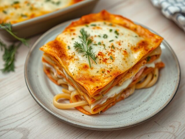 Lasagna met zuurkool en zalm