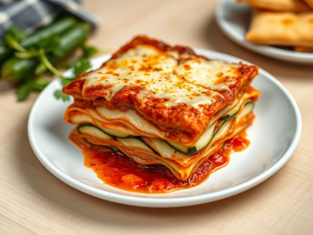 Lasagna van kaas en courgette.