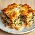 Lasagne met champignons, spinazie en ei/ham