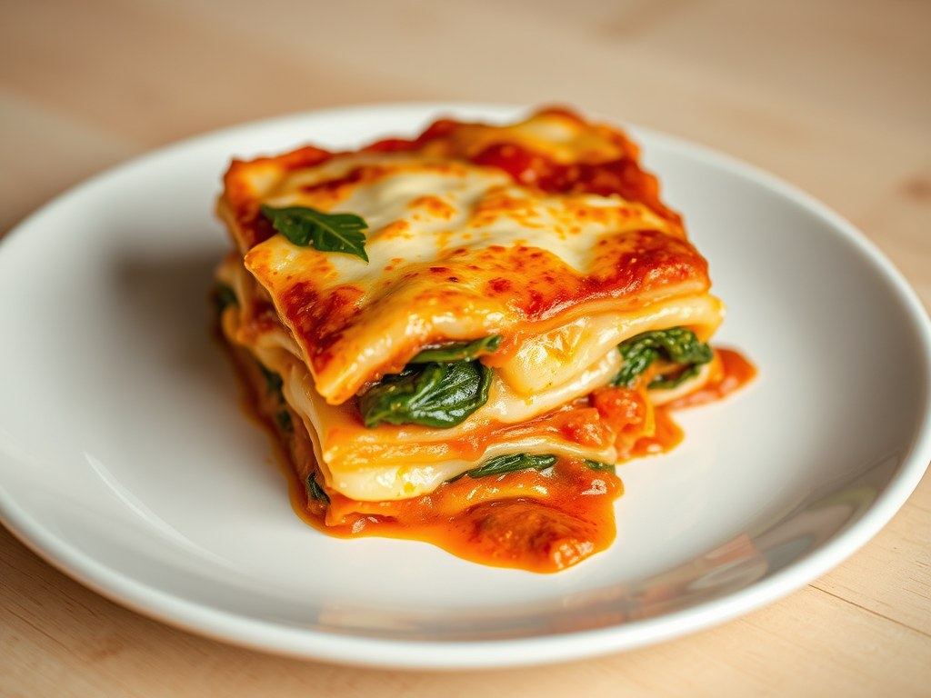 Lasagne met spinazie en bananen, AI-gegenereerde illustratie