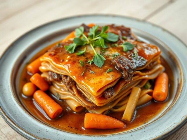 Lasagne van boerderij lamsnek