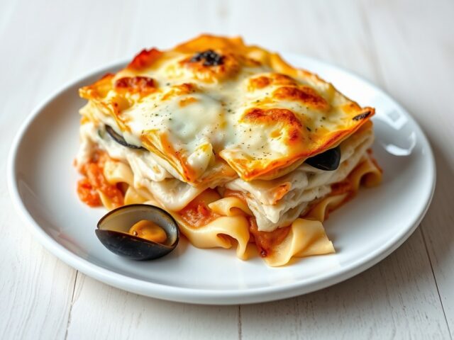 Lasagne van kabeljauw met mosselen