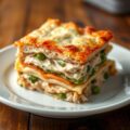 Lasagne van kip in roomsaus met groene groenten