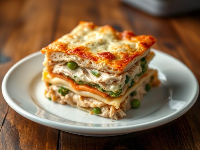 Lasagne van kip in roomsaus met groene groenten