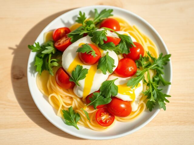 Lasagnette met mozzarella, tomaat en rucola