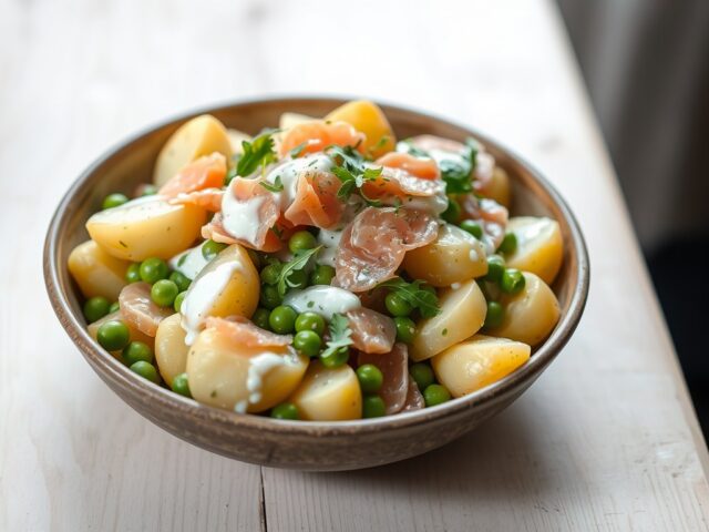Lauwwarme aardappelsalade met gerookte zalm